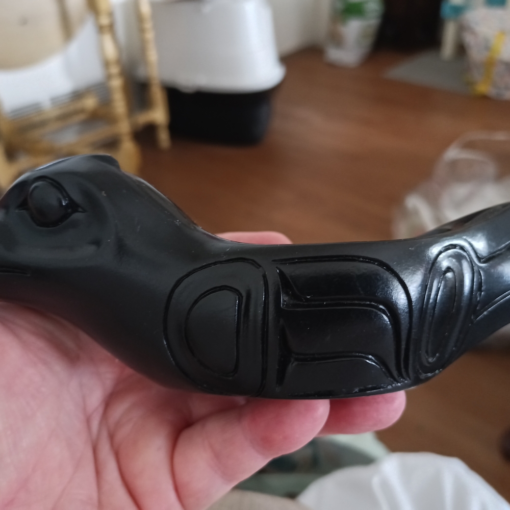 Vintage Pearlite Black Hand Crafted Figure From Canada By Fair A La Main Par